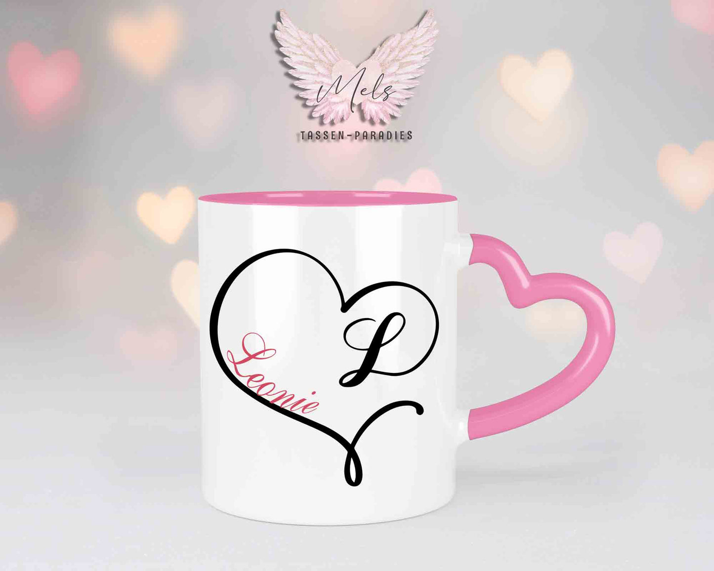 Alphabet mit Name - Personalisierte Herz-Keramik-Tasse Rosa