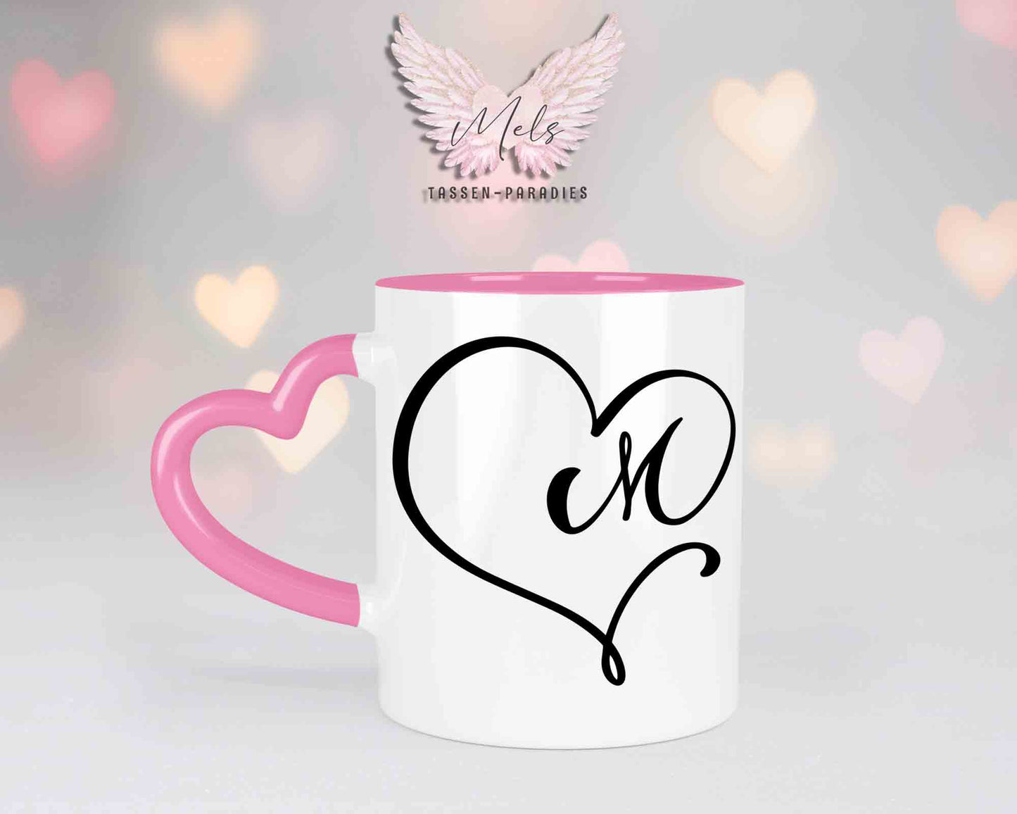 Alphabet mit Name - Personalisierte Herz-Keramik-Tasse Rosa