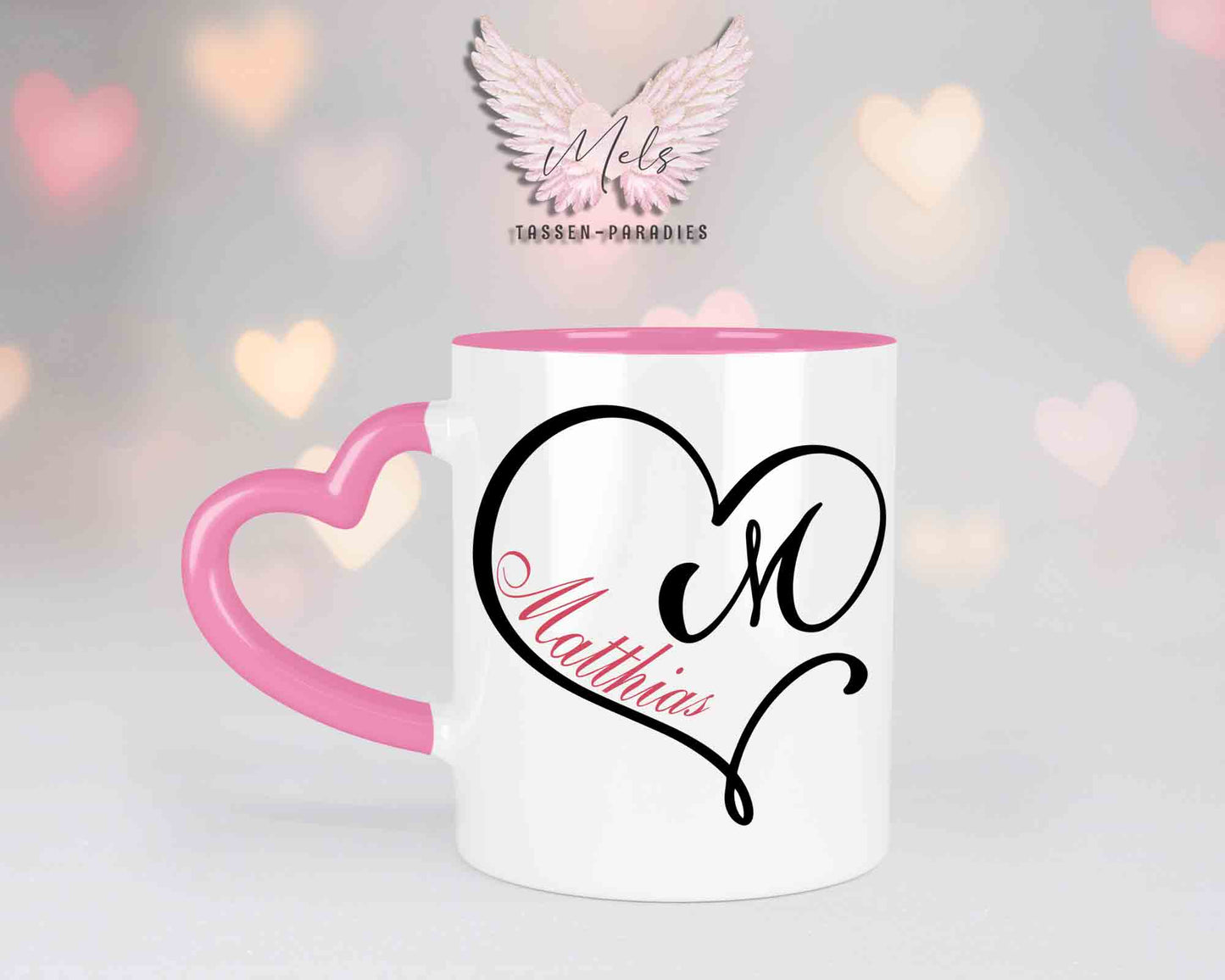 Alphabet mit Name - Personalisierte Herz-Keramik-Tasse Rosa