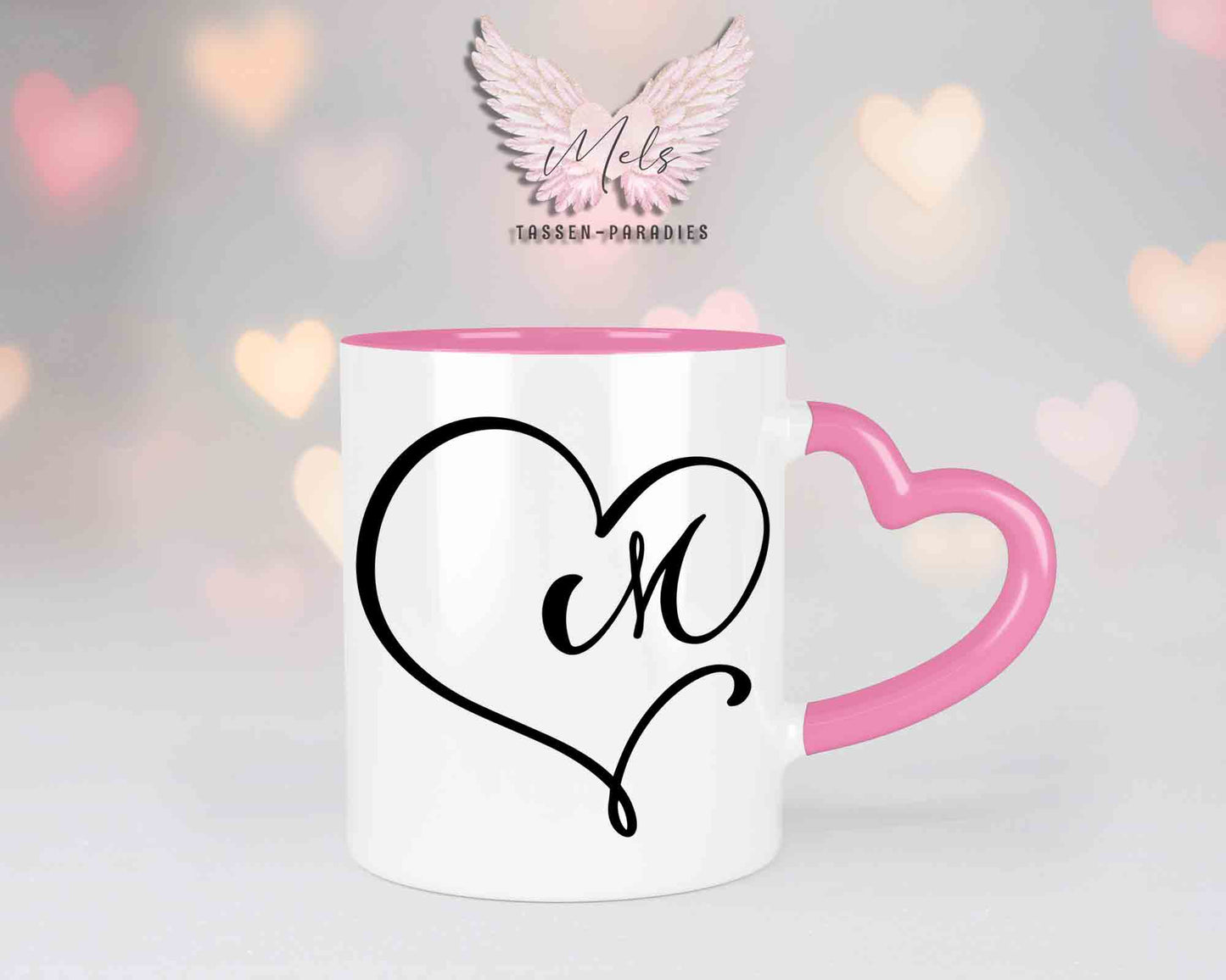 Alphabet mit Name - Personalisierte Herz-Keramik-Tasse Rosa