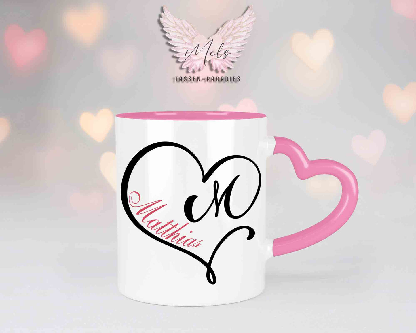 Alphabet mit Name - Personalisierte Herz-Keramik-Tasse Rosa