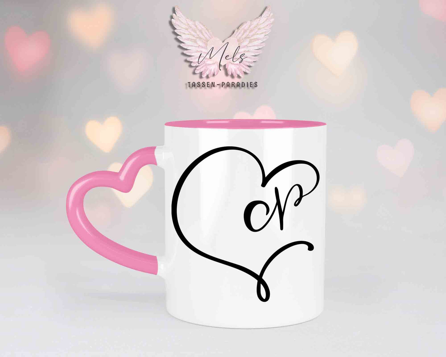 Alphabet mit Name - Personalisierte Herz-Keramik-Tasse Rosa