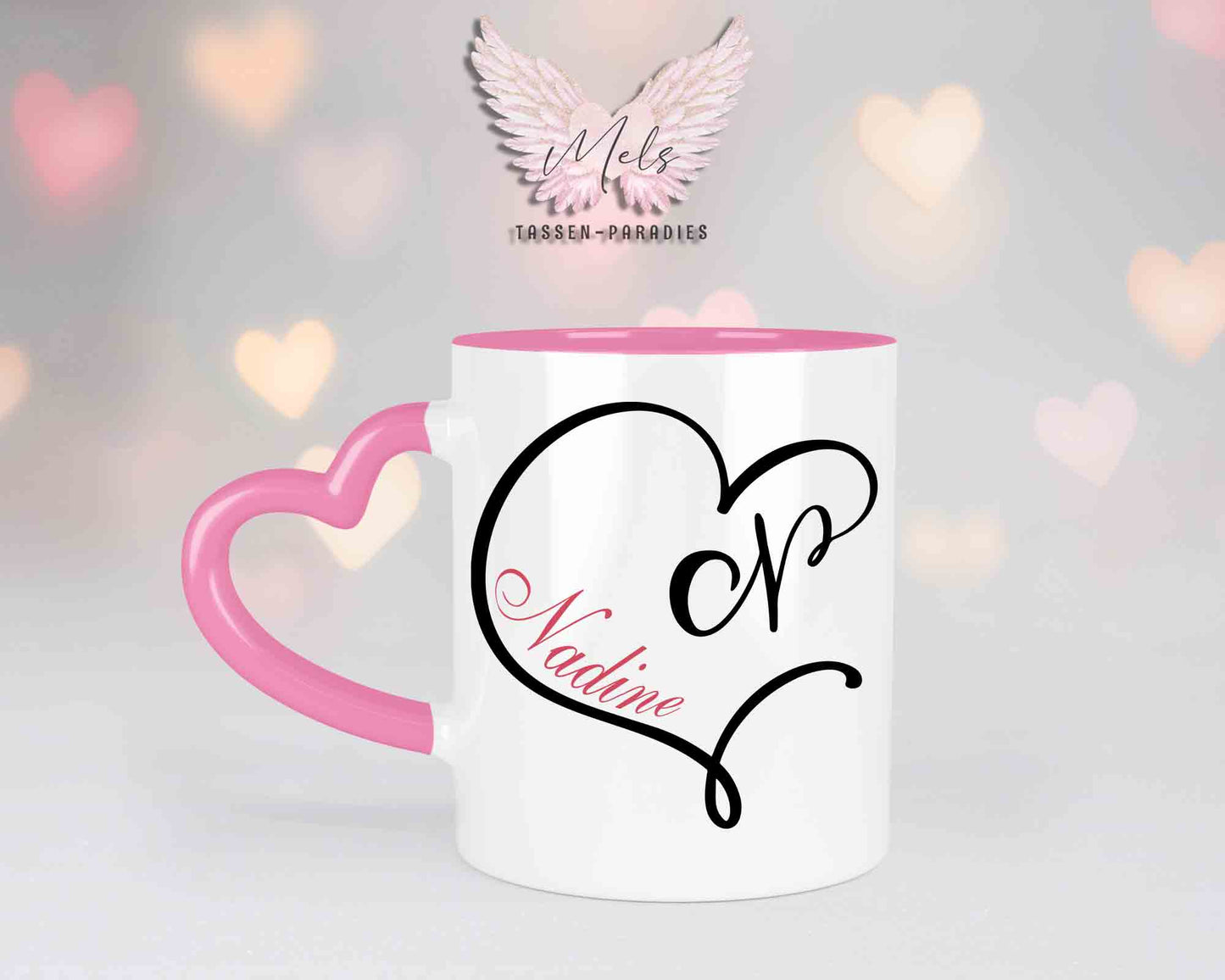 Alphabet mit Name - Personalisierte Herz-Keramik-Tasse Rosa