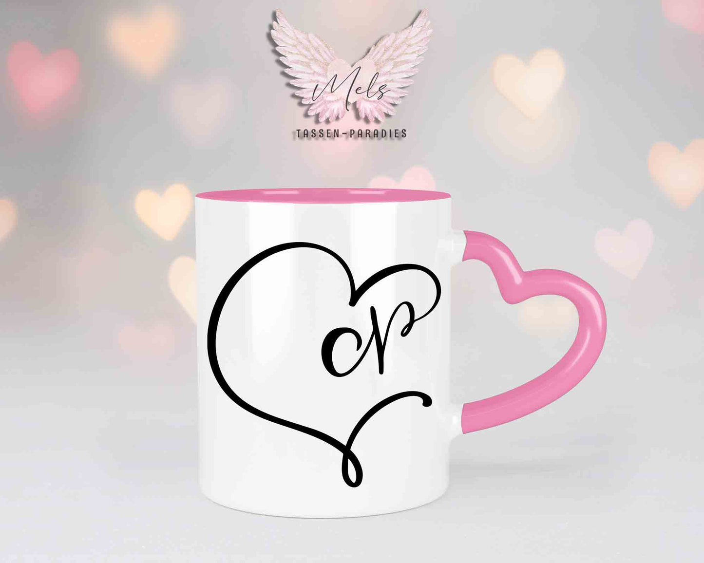 Alphabet mit Name - Personalisierte Herz-Keramik-Tasse Rosa