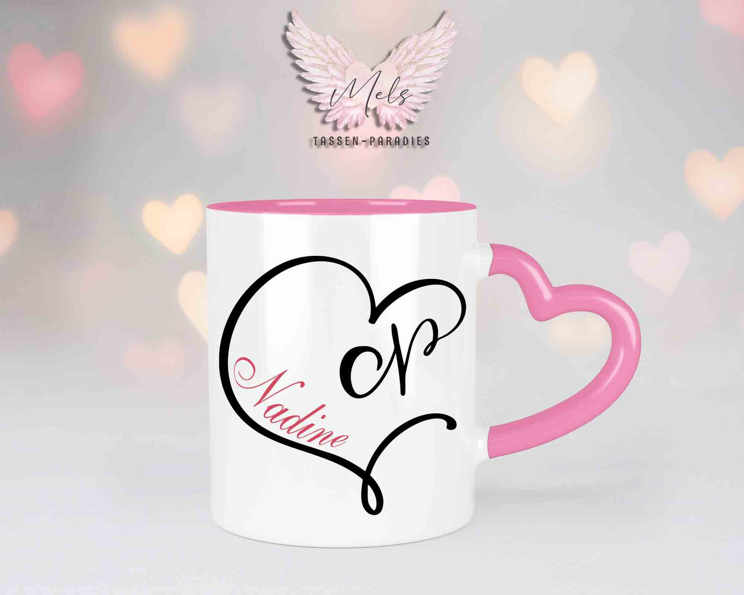 Alphabet mit Name - Personalisierte Herz-Keramik-Tasse Rosa