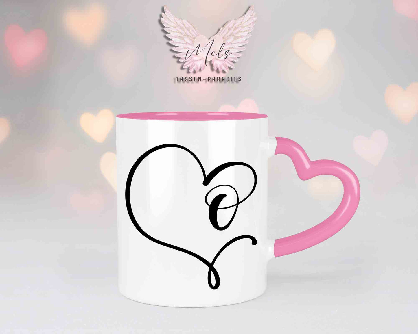 Alphabet mit Name - Personalisierte Herz-Keramik-Tasse Rosa