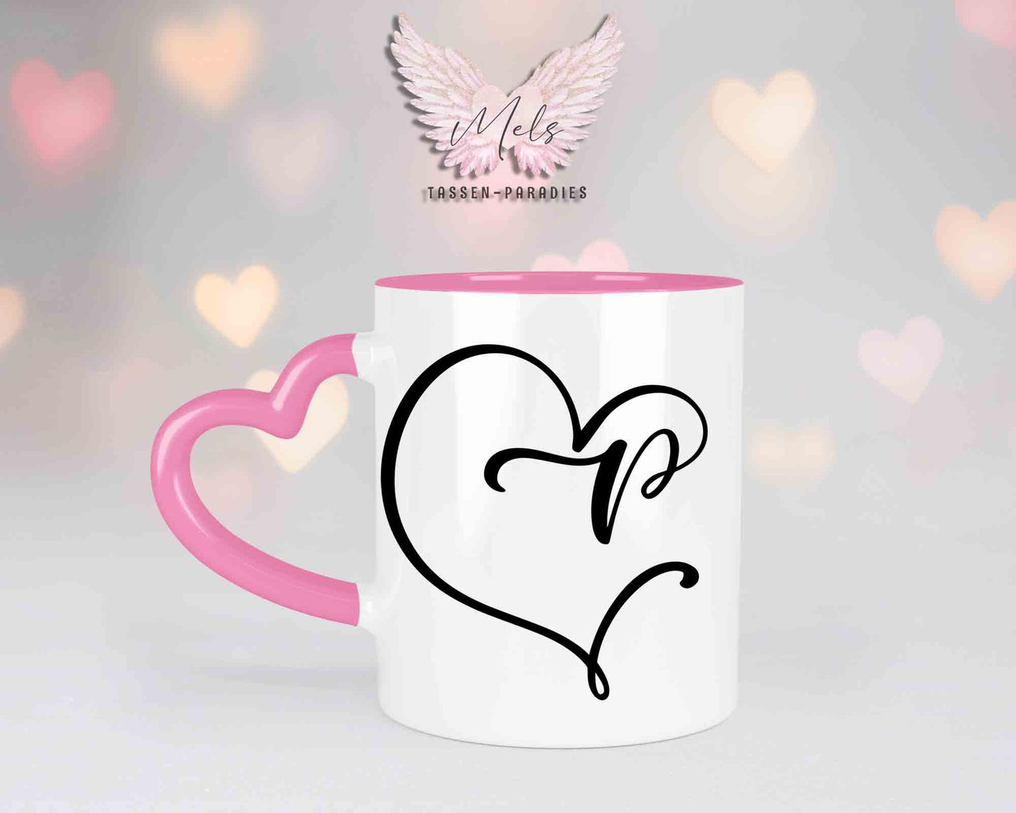Alphabet mit Name - Personalisierte Herz-Keramik-Tasse Rosa