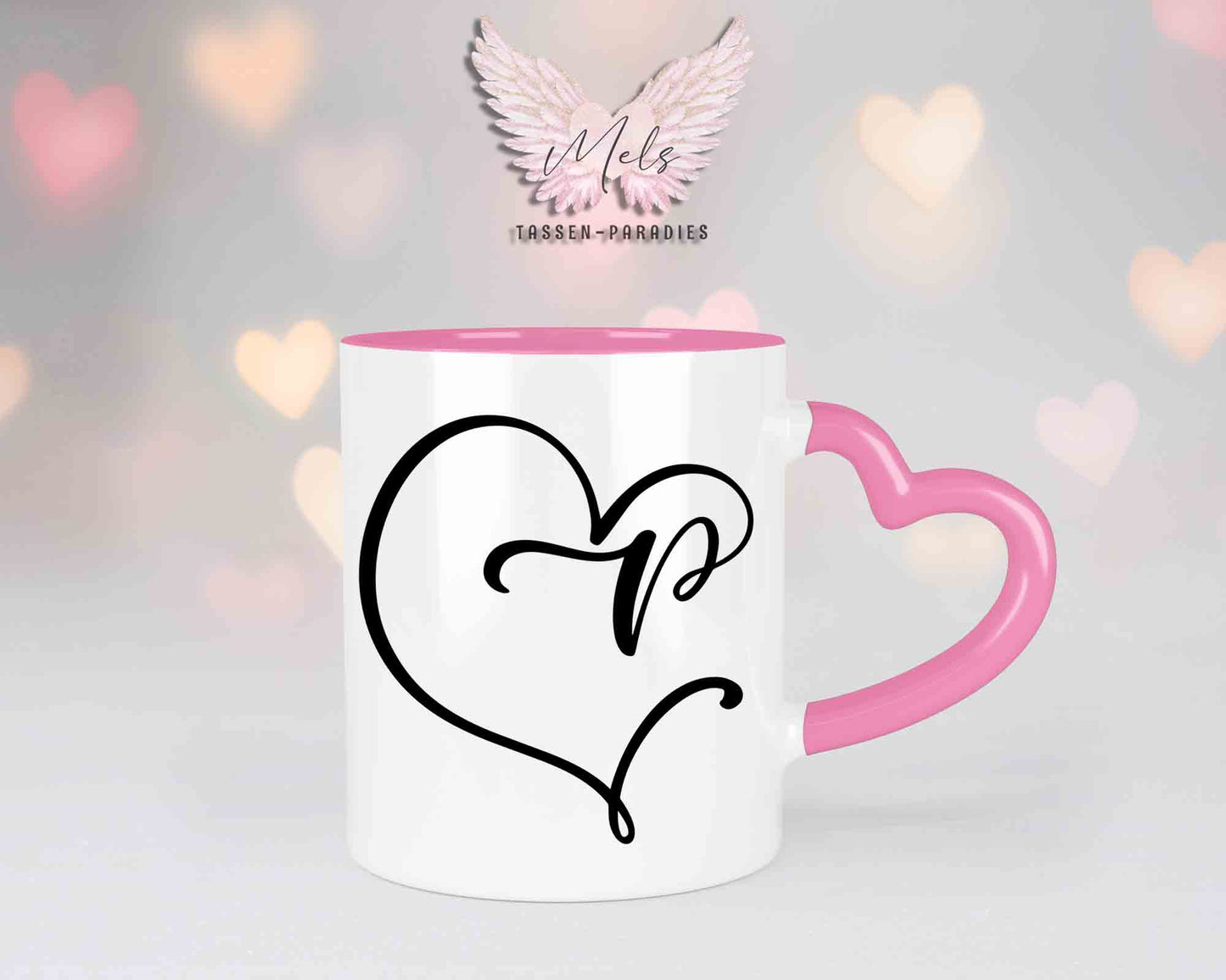 Alphabet mit Name - Personalisierte Herz-Keramik-Tasse Rosa