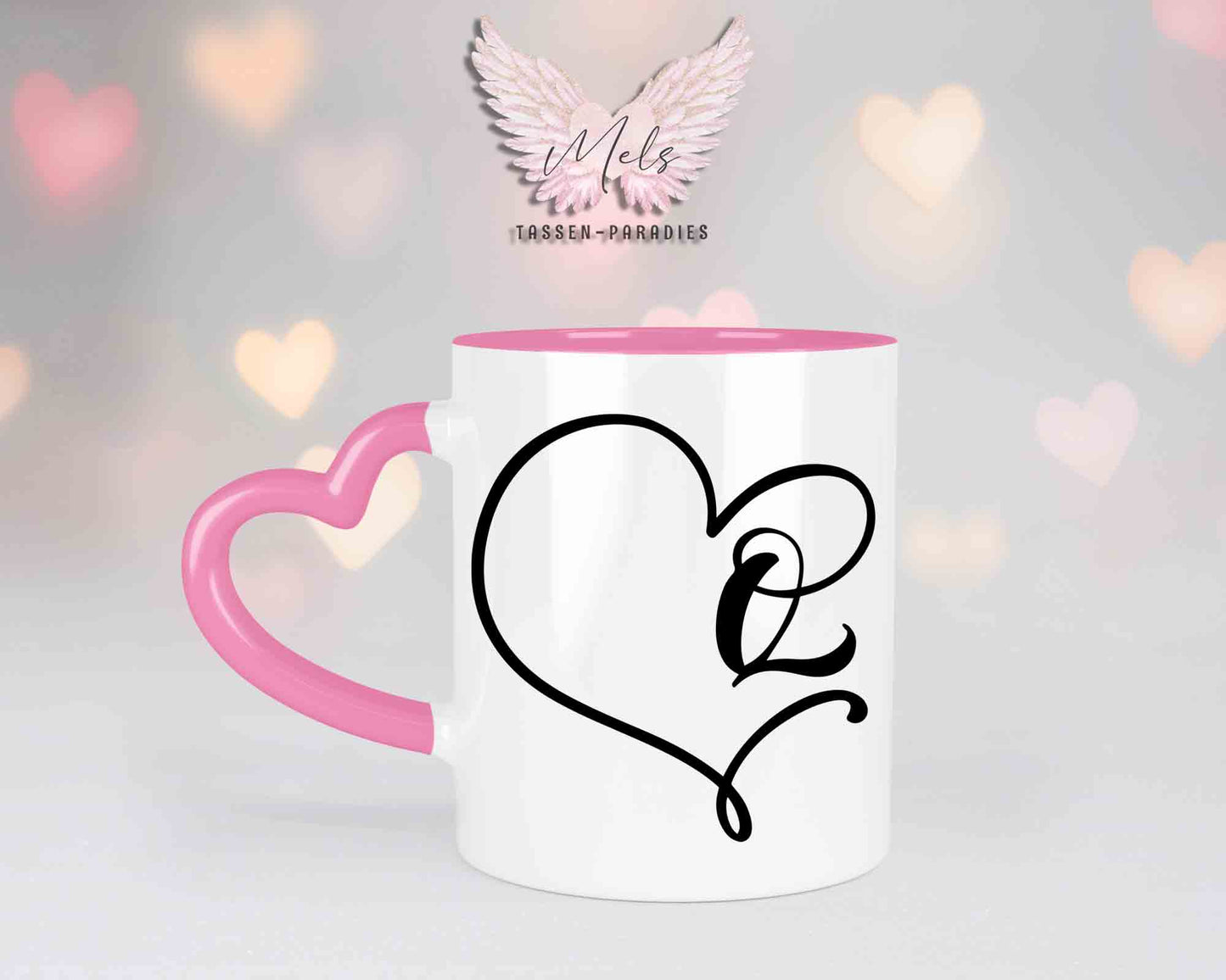Alphabet mit Name - Personalisierte Herz-Keramik-Tasse Rosa