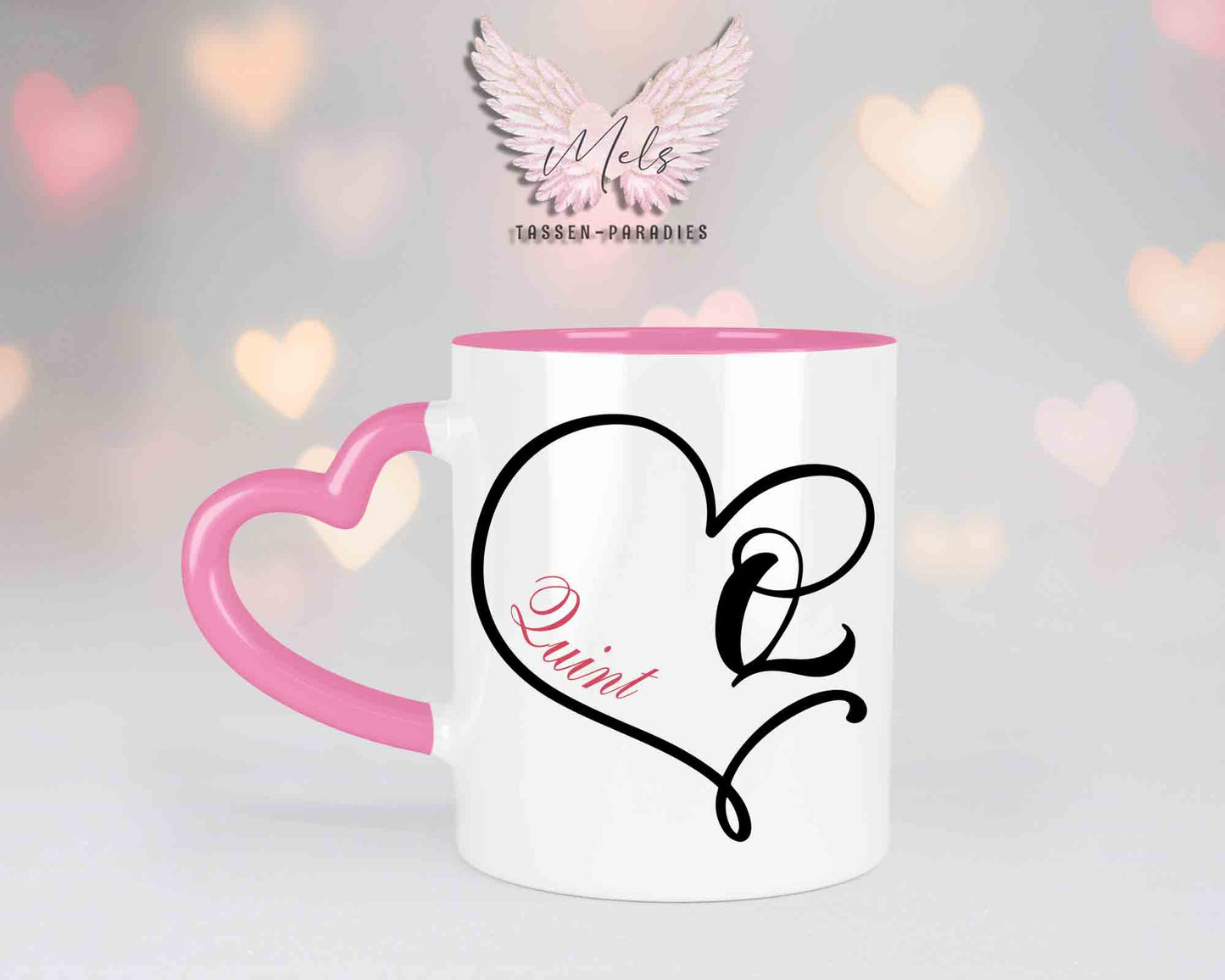 Alphabet mit Name - Personalisierte Herz-Keramik-Tasse Rosa