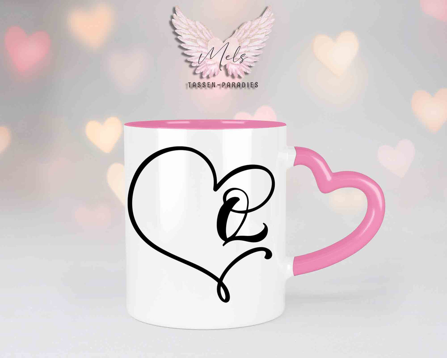 Alphabet mit Name - Personalisierte Herz-Keramik-Tasse Rosa