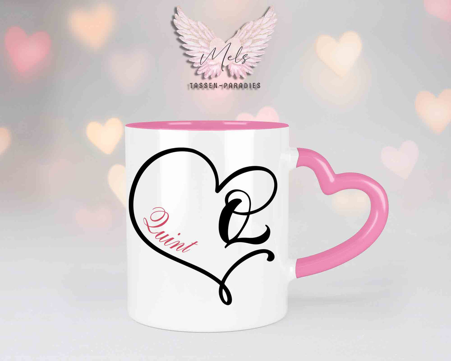 Alphabet mit Name - Personalisierte Herz-Keramik-Tasse Rosa