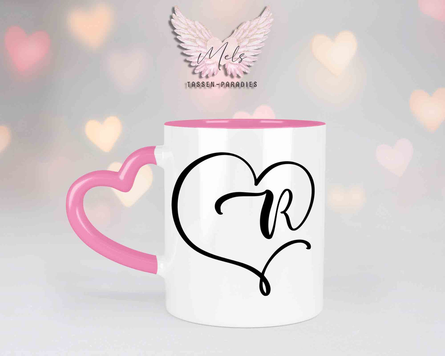 Alphabet mit Name - Personalisierte Herz-Keramik-Tasse Rosa