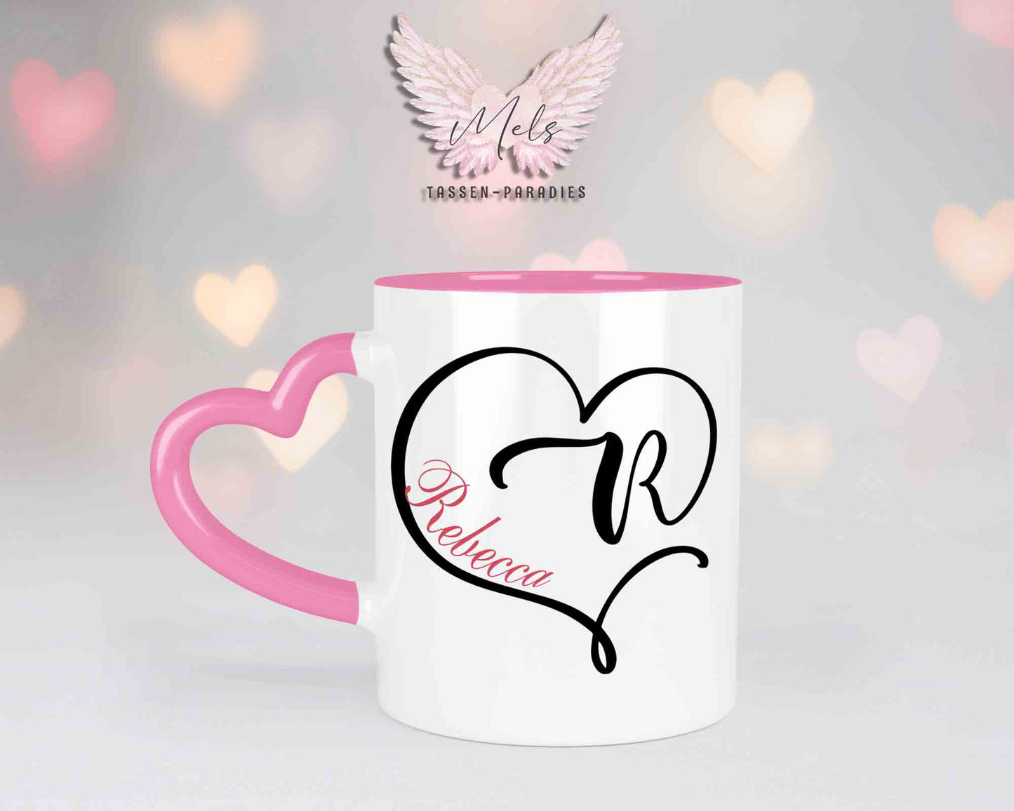 Alphabet mit Name - Personalisierte Herz-Keramik-Tasse Rosa