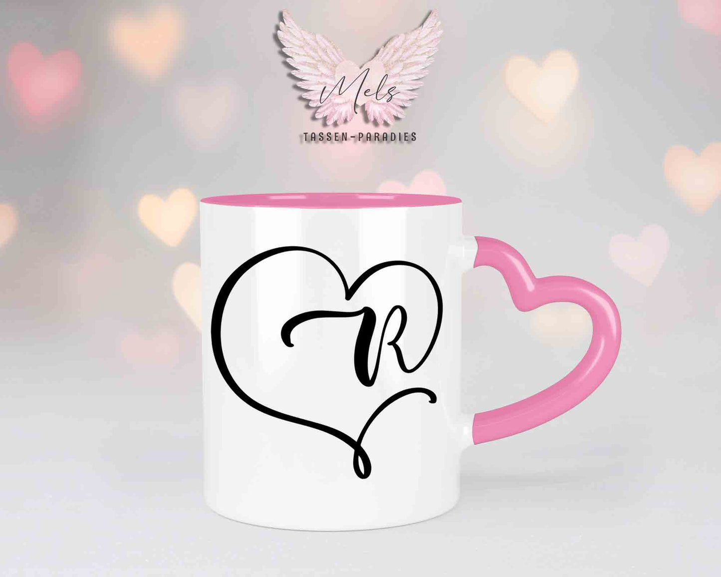 Alphabet mit Name - Personalisierte Herz-Keramik-Tasse Rosa