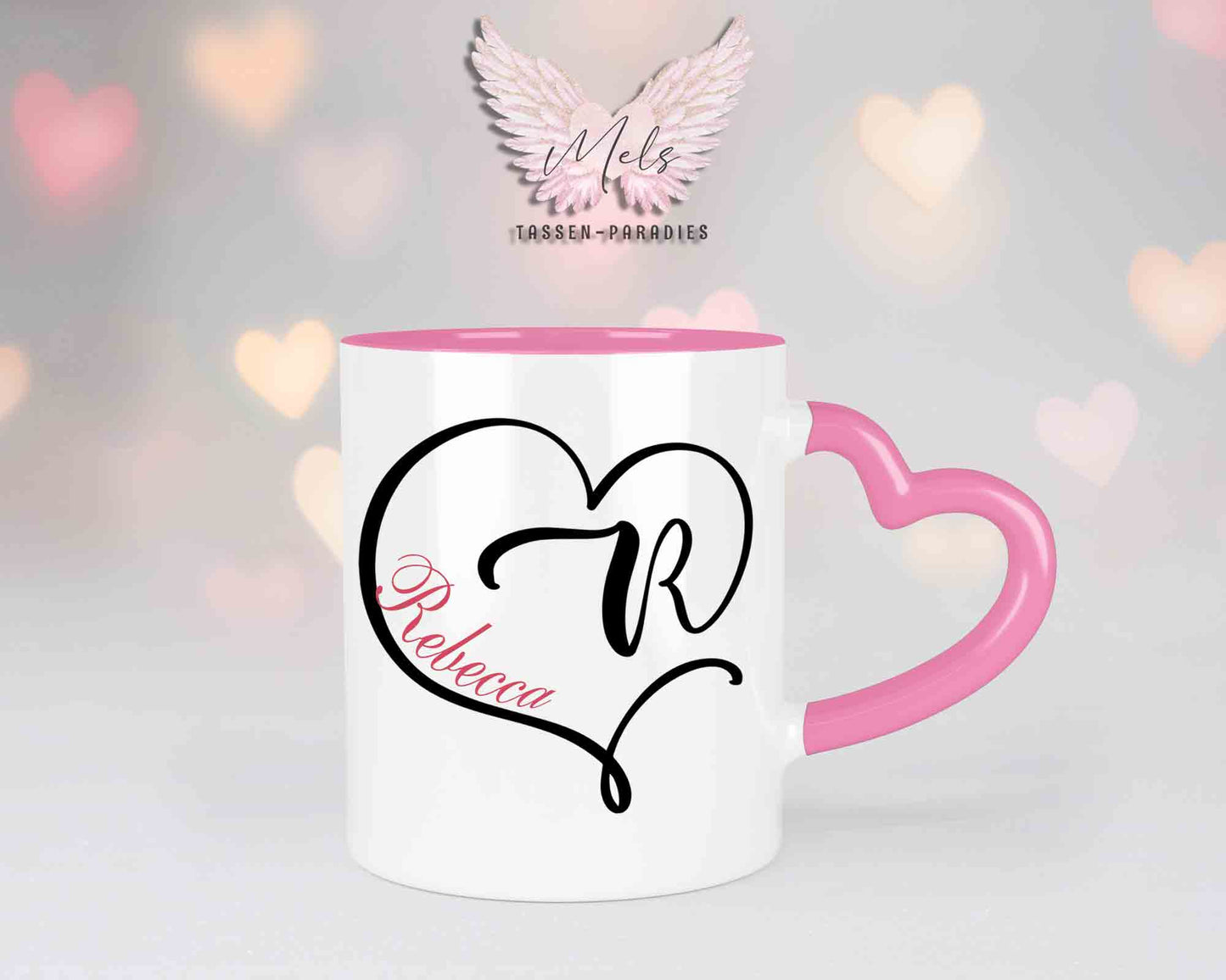 Alphabet mit Name - Personalisierte Herz-Keramik-Tasse Rosa