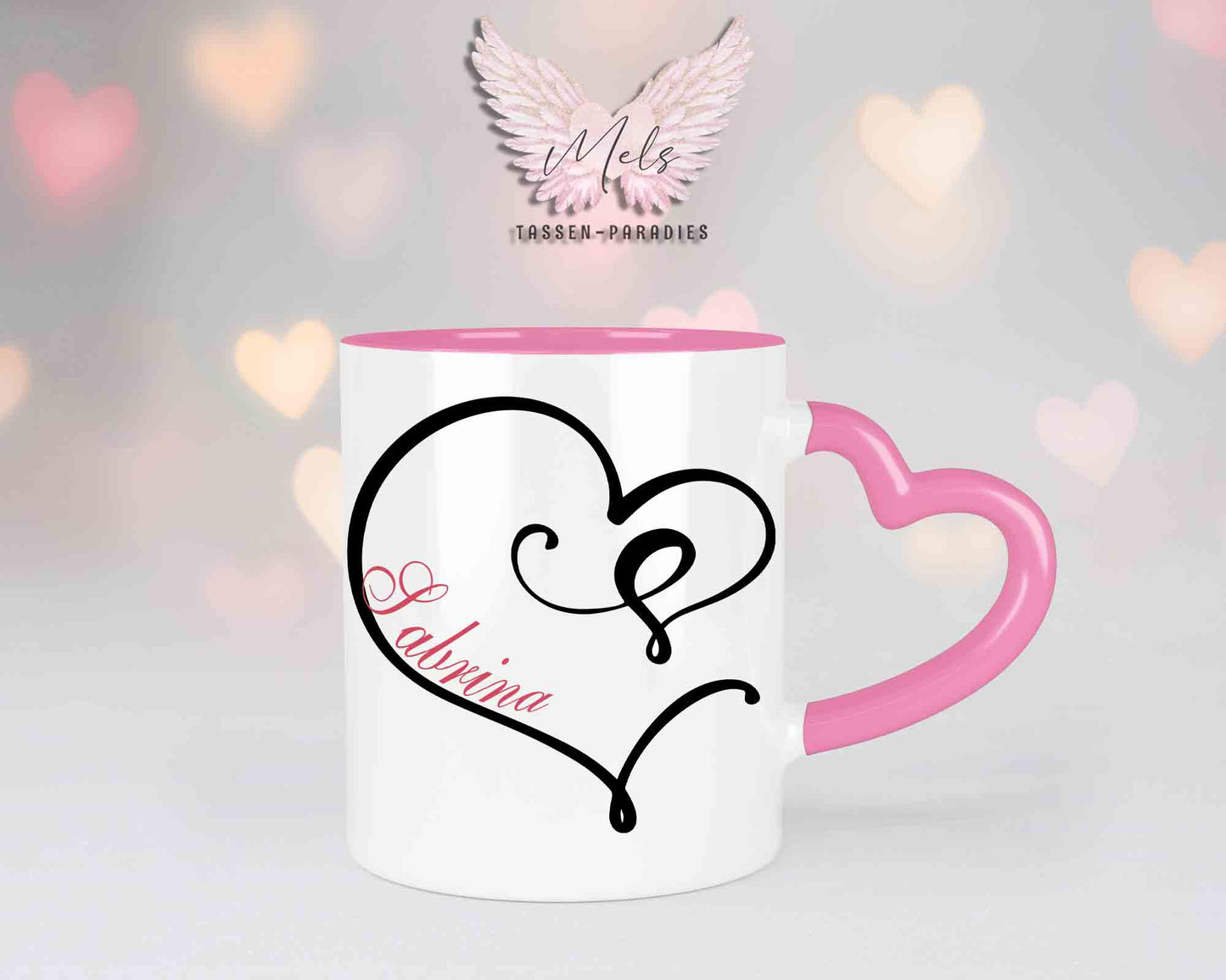 Alphabet mit Name - Personalisierte Herz-Keramik-Tasse Rosa