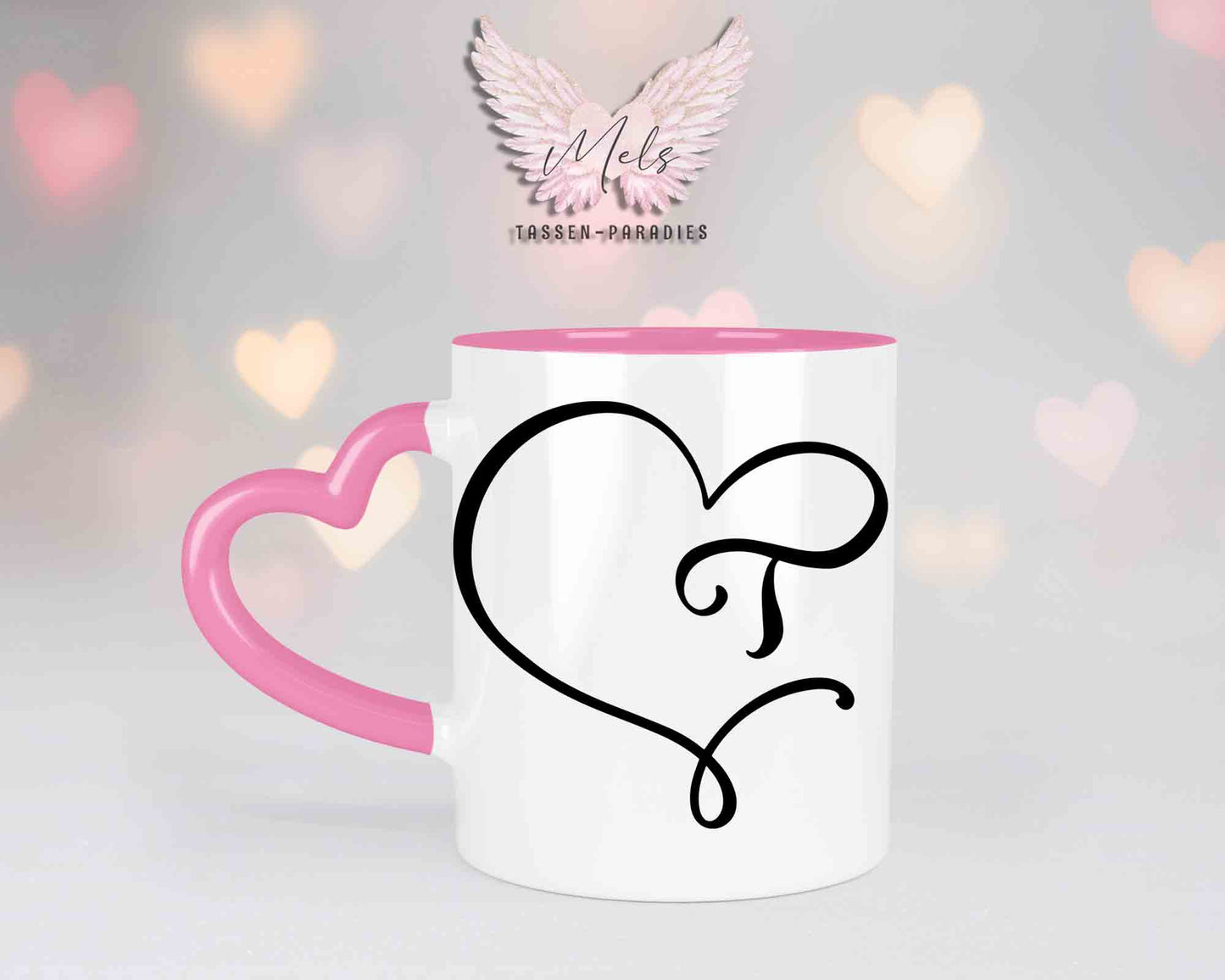 Alphabet mit Name - Personalisierte Herz-Keramik-Tasse Rosa