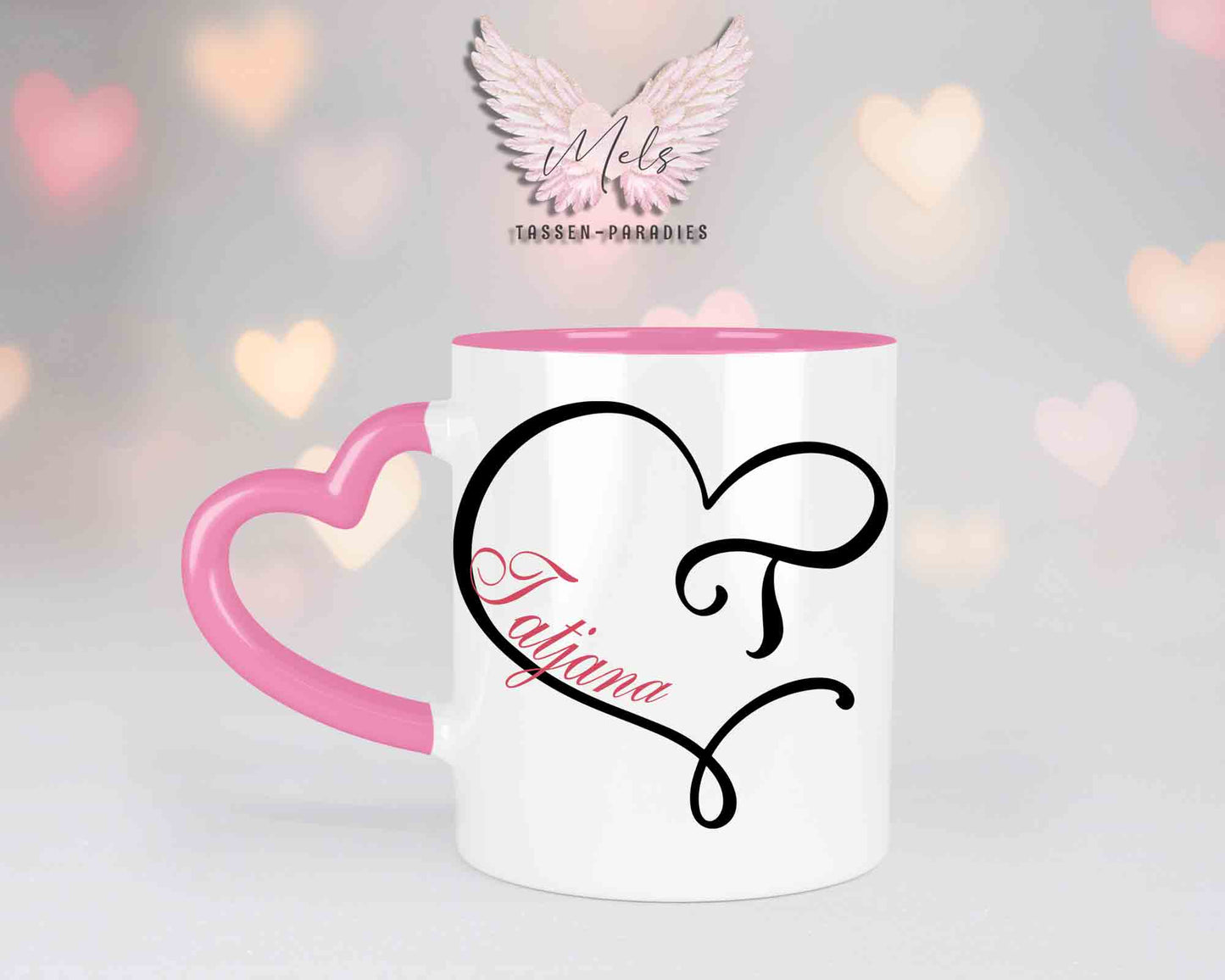Alphabet mit Name - Personalisierte Herz-Keramik-Tasse Rosa