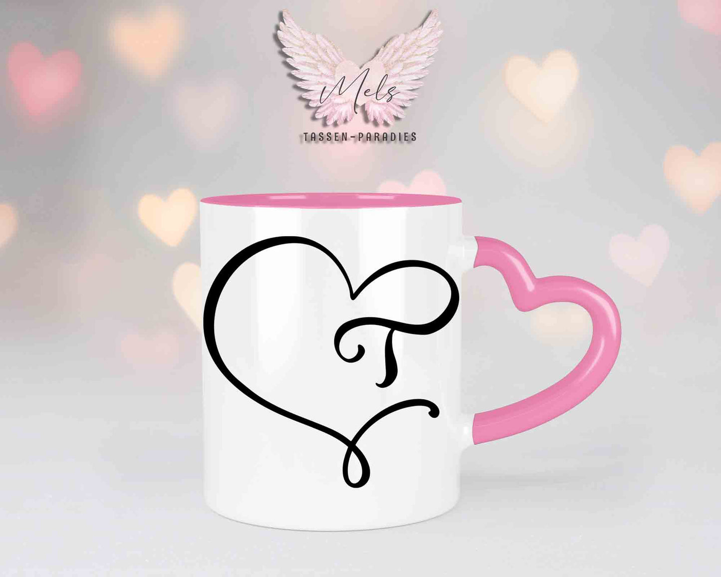 Alphabet mit Name - Personalisierte Herz-Keramik-Tasse Rosa