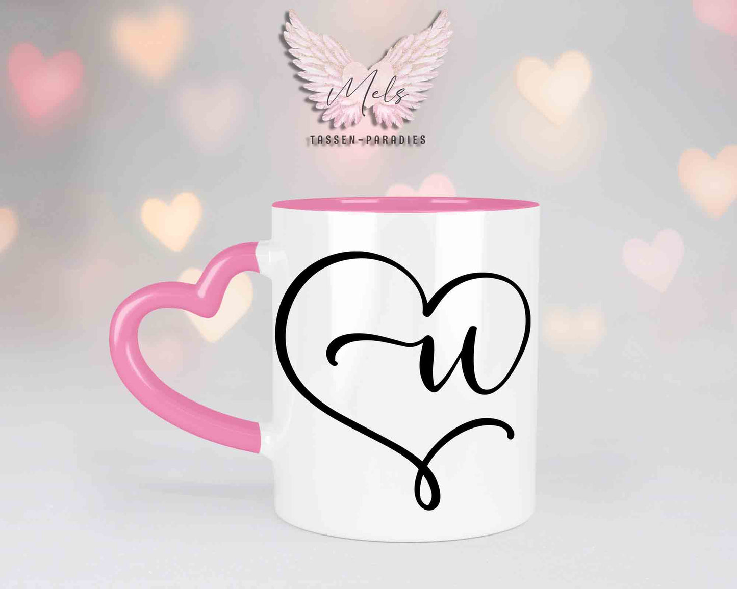 Alphabet mit Name - Personalisierte Herz-Keramik-Tasse Rosa