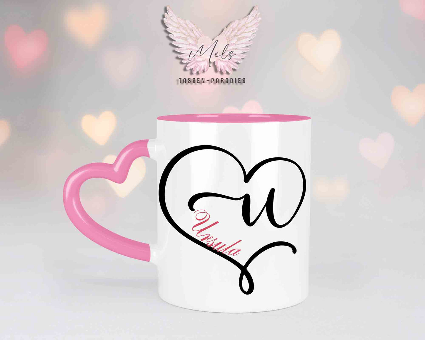 Alphabet mit Name - Personalisierte Herz-Keramik-Tasse Rosa