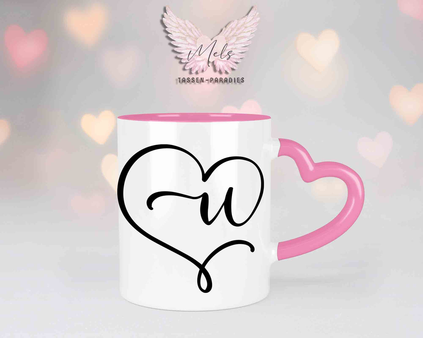 Alphabet mit Name - Personalisierte Herz-Keramik-Tasse Rosa