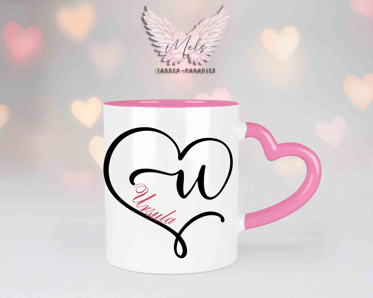 Alphabet mit Name - Personalisierte Herz-Keramik-Tasse Rosa