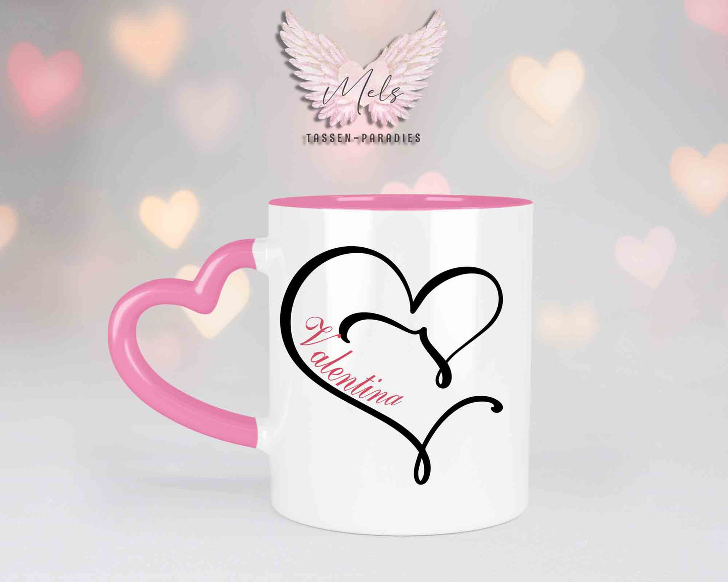 Alphabet mit Name - Personalisierte Herz-Keramik-Tasse Rosa