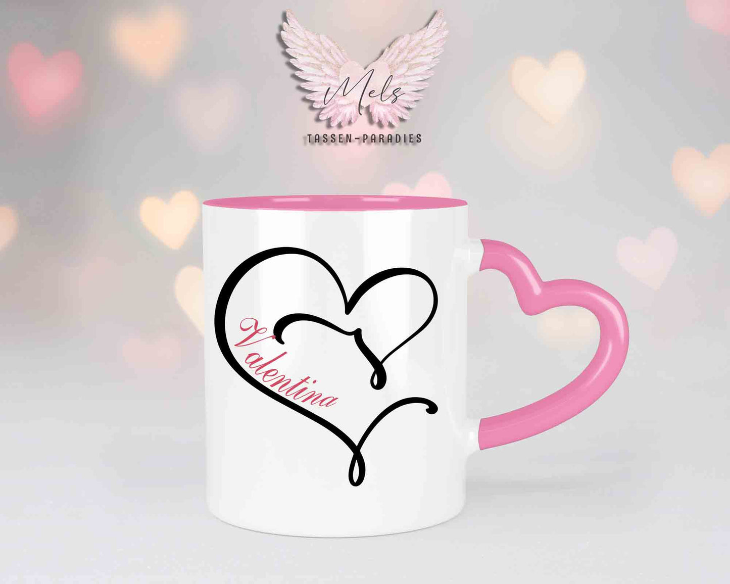Alphabet mit Name - Personalisierte Herz-Keramik-Tasse Rosa