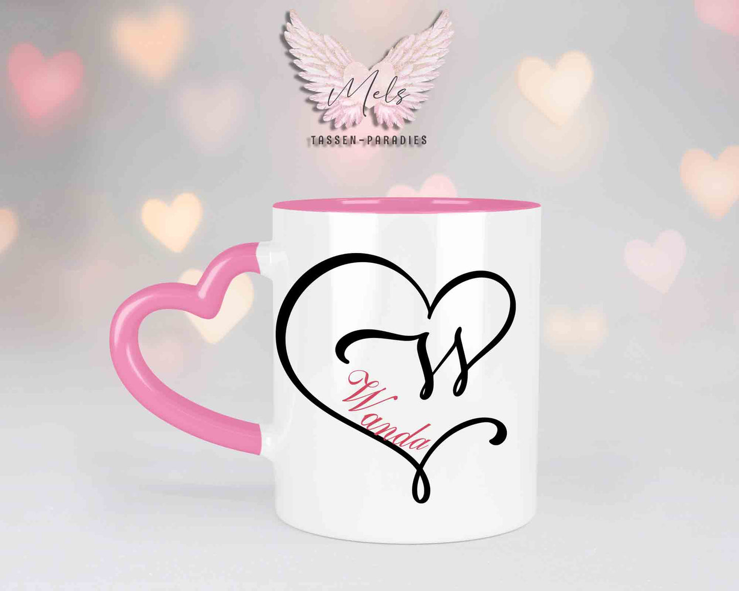 Alphabet mit Name - Personalisierte Herz-Keramik-Tasse Rosa