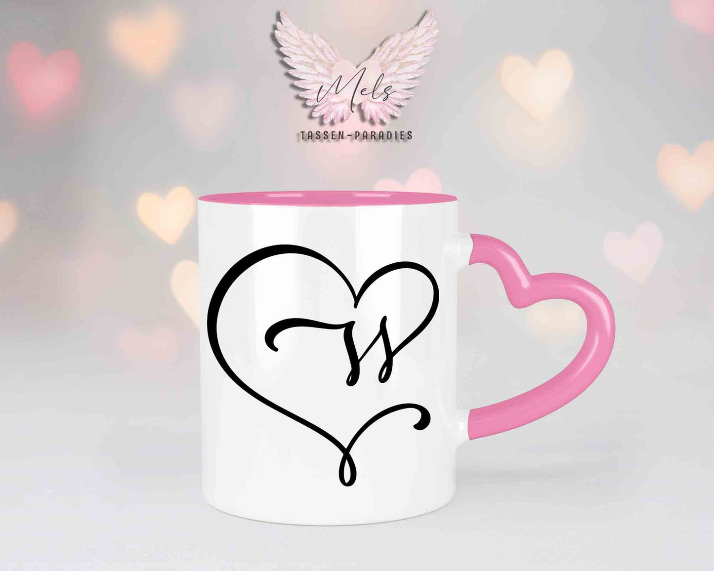 Alphabet mit Name - Personalisierte Herz-Keramik-Tasse Rosa