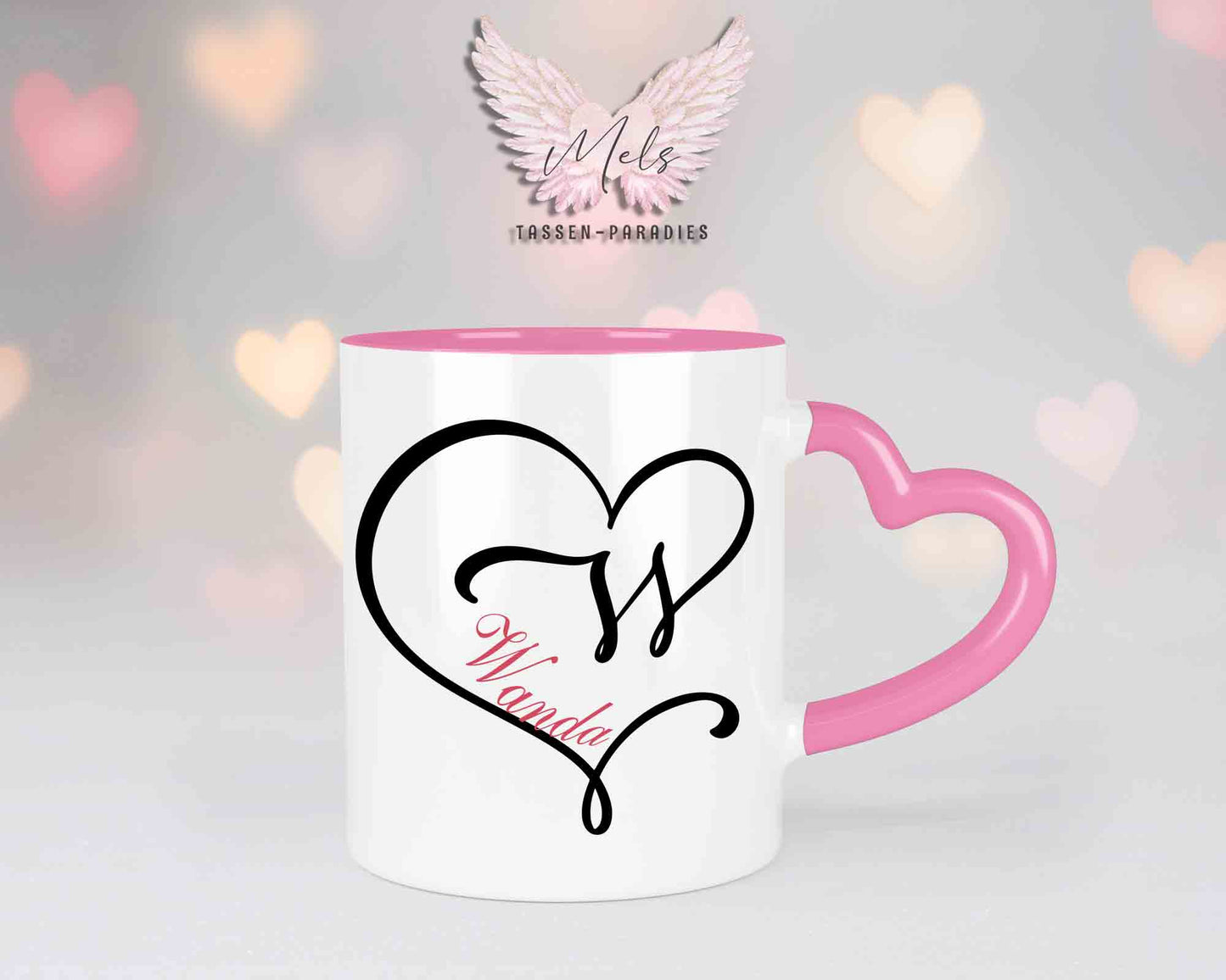 Alphabet mit Name - Personalisierte Herz-Keramik-Tasse Rosa