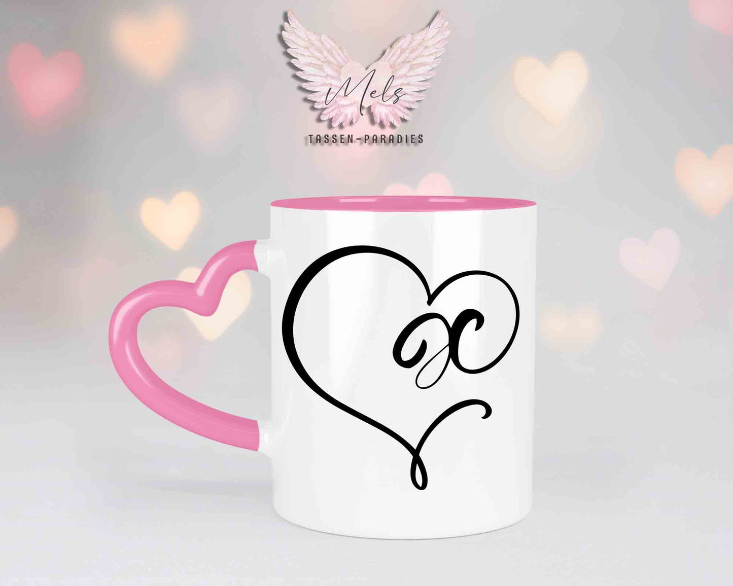Alphabet mit Name - Personalisierte Herz-Keramik-Tasse Rosa