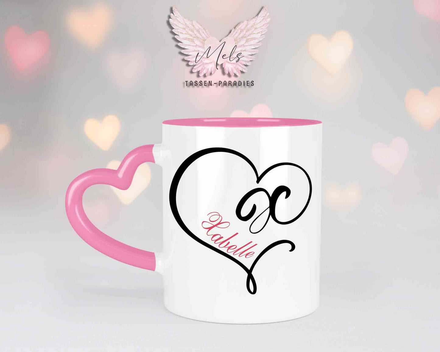 Alphabet mit Name - Personalisierte Herz-Keramik-Tasse Rosa