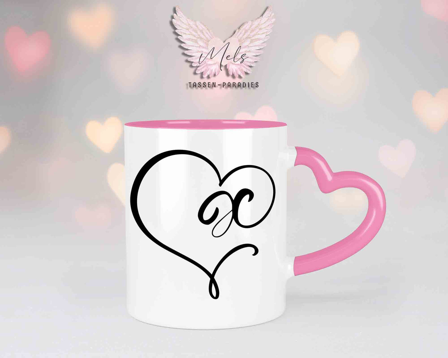 Alphabet mit Name - Personalisierte Herz-Keramik-Tasse Rosa