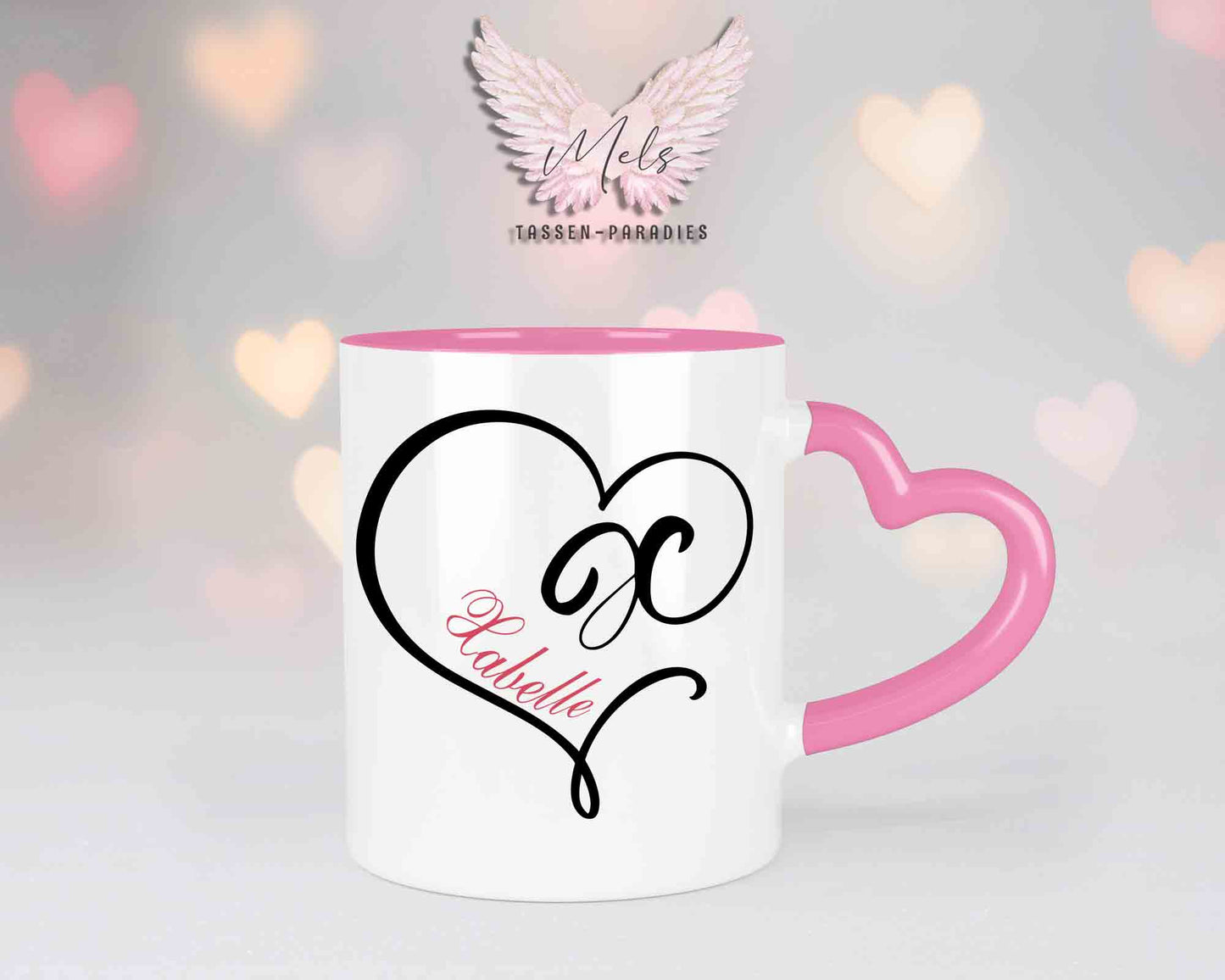 Alphabet mit Name - Personalisierte Herz-Keramik-Tasse Rosa