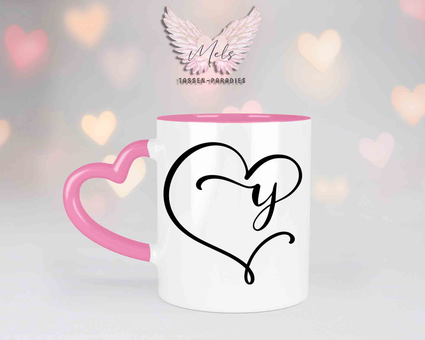 Alphabet mit Name - Personalisierte Herz-Keramik-Tasse Rosa