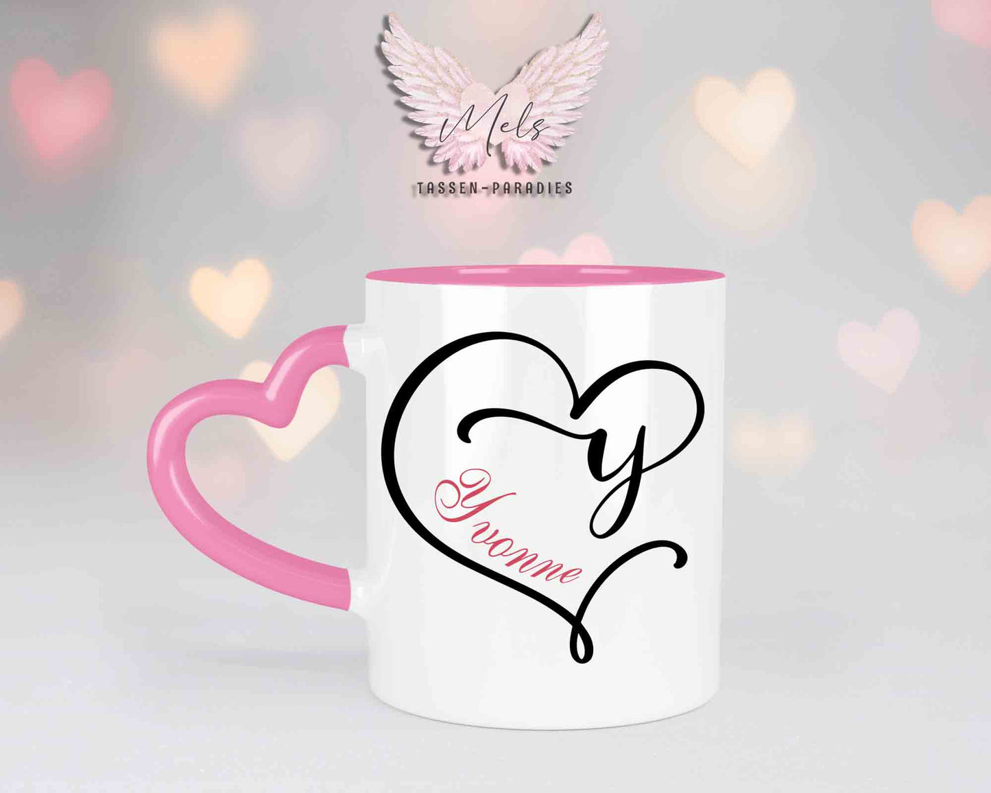 Alphabet mit Name - Personalisierte Herz-Keramik-Tasse Rosa