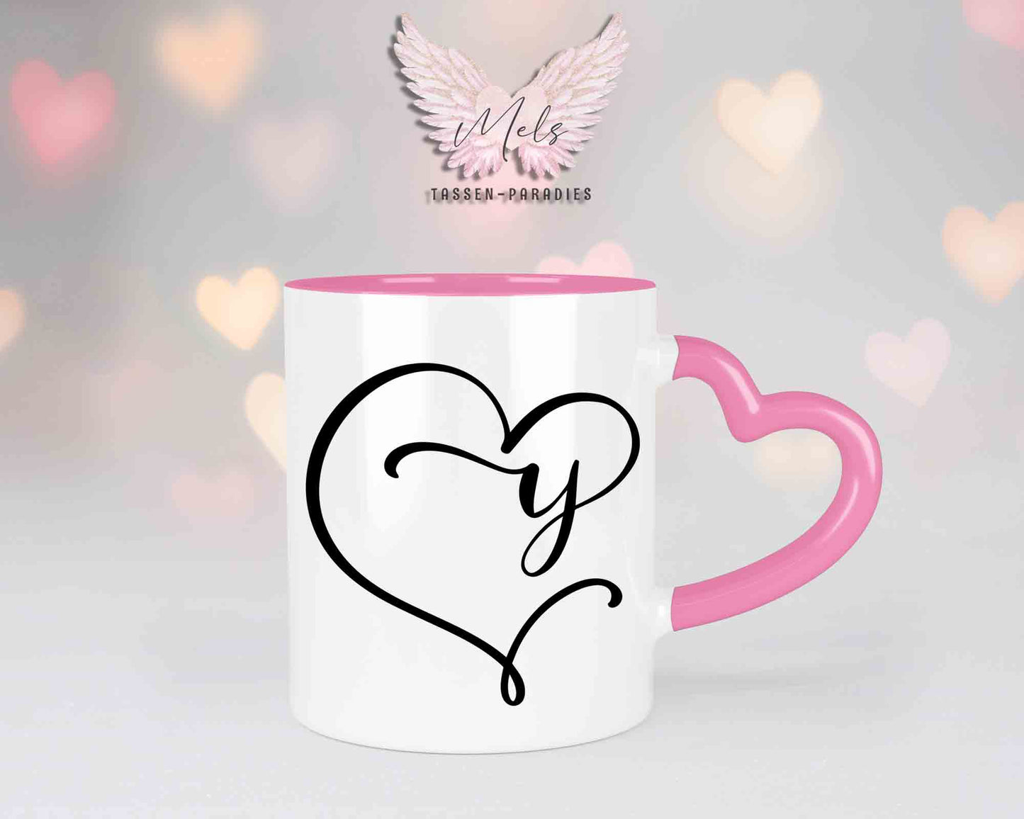 Alphabet mit Name - Personalisierte Herz-Keramik-Tasse Rosa