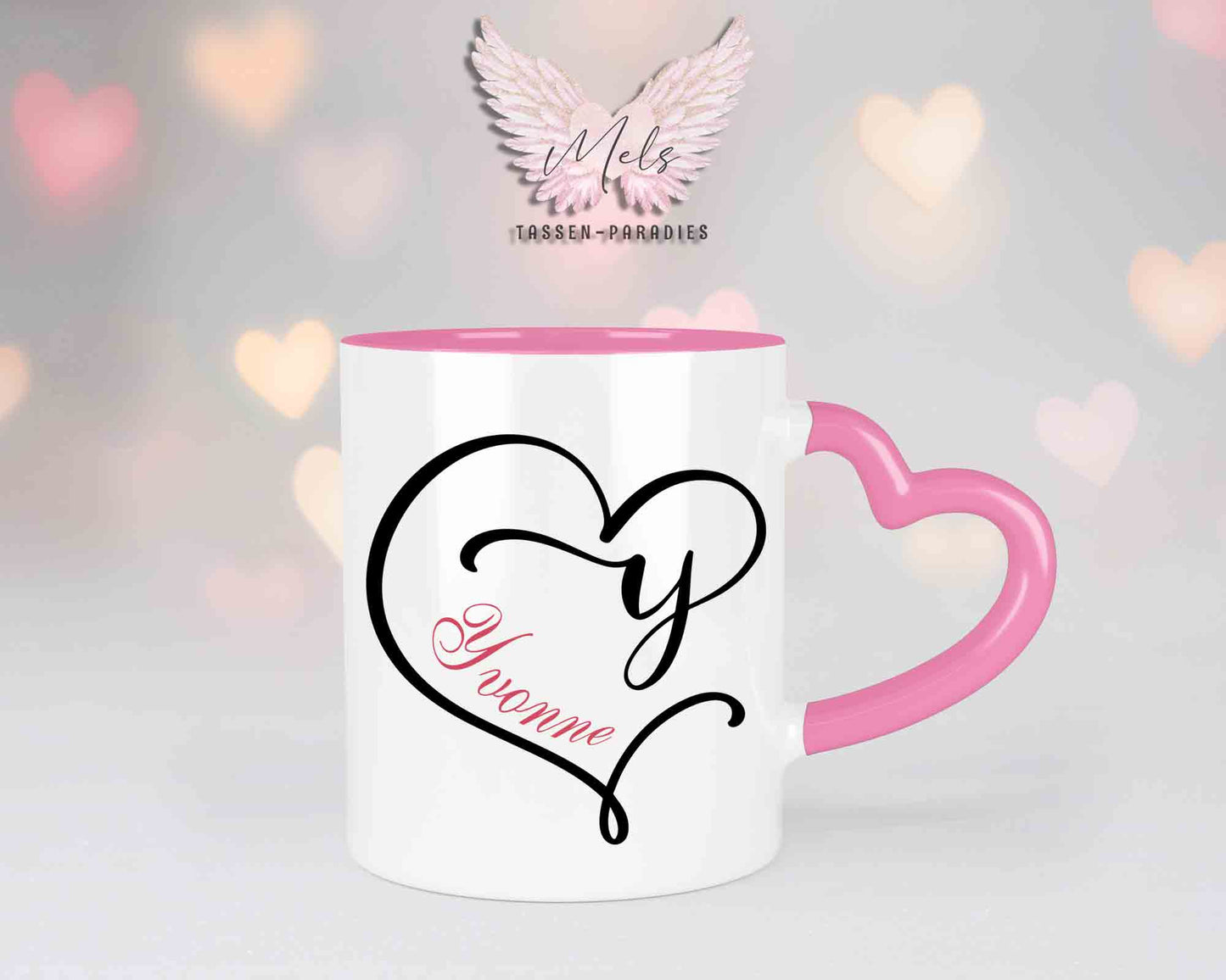 Alphabet mit Name - Personalisierte Herz-Keramik-Tasse Rosa