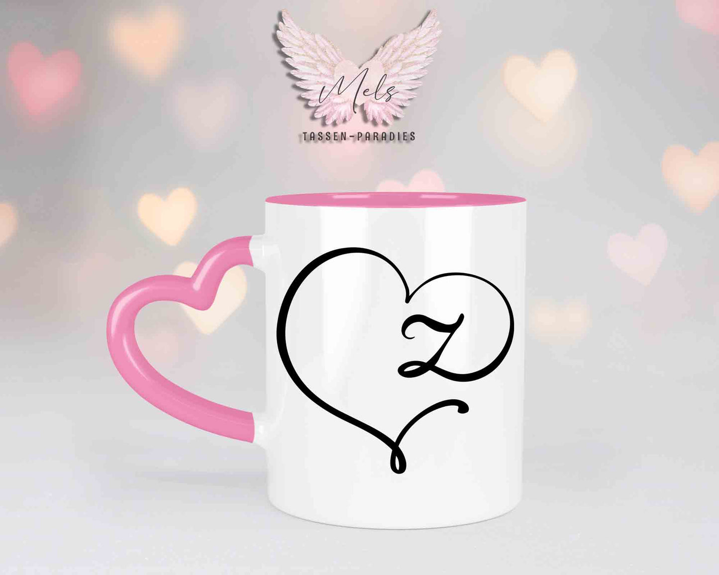 Alphabet mit Name - Personalisierte Herz-Keramik-Tasse Rosa