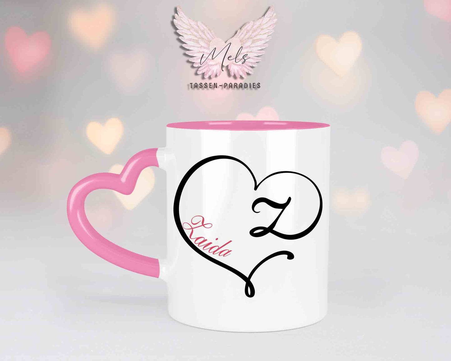 Alphabet mit Name - Personalisierte Herz-Keramik-Tasse Rosa