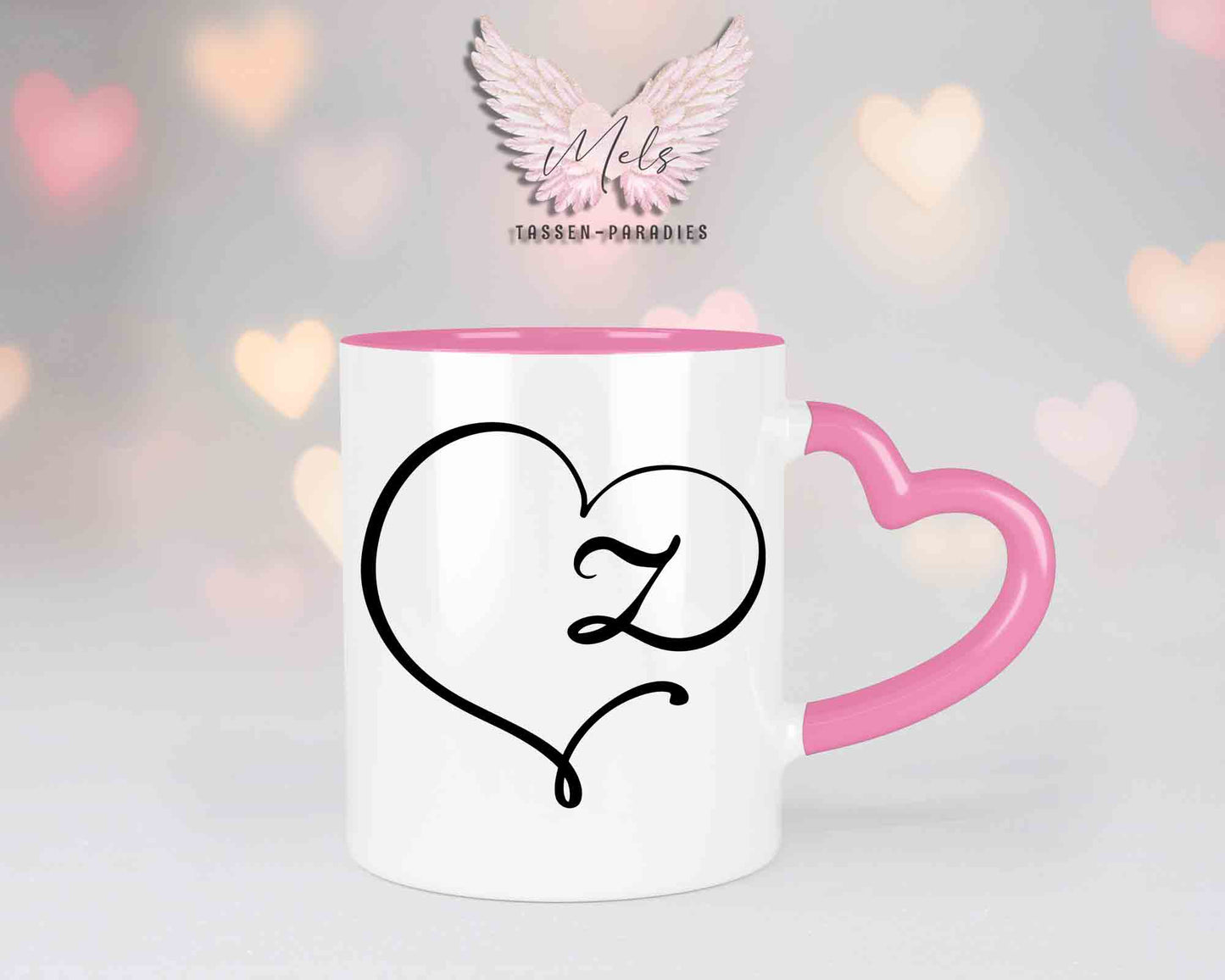 Alphabet mit Name - Personalisierte Herz-Keramik-Tasse Rosa