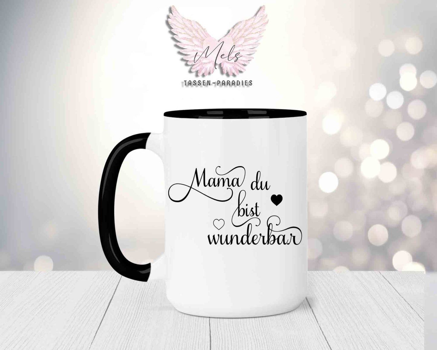 Blumen-Alphabet mit Name - Personalisierte 15oz Keramik-Tasse Schwarz