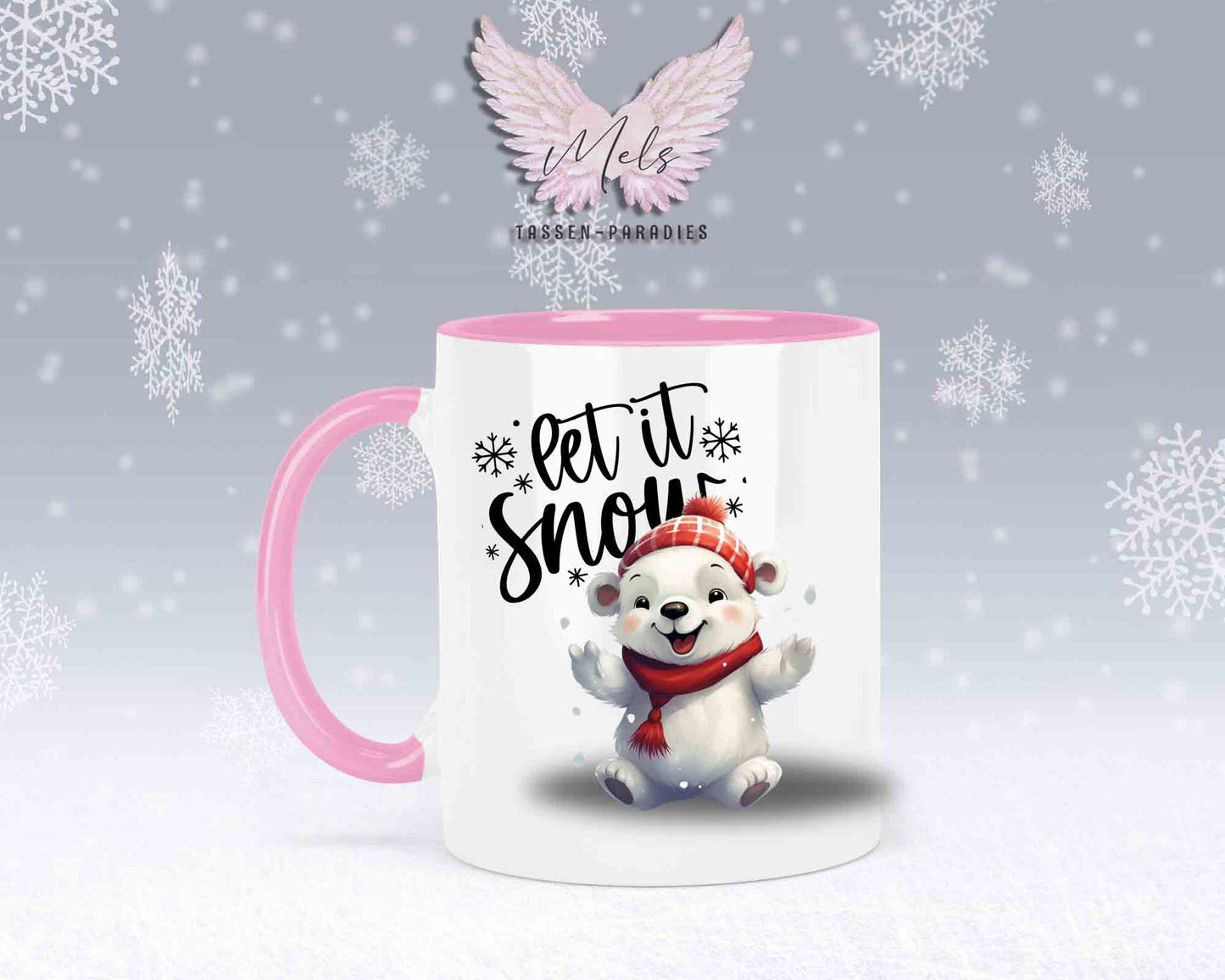 Schneemann-Tasse Let's Snow – mit oder ohne Wunschname