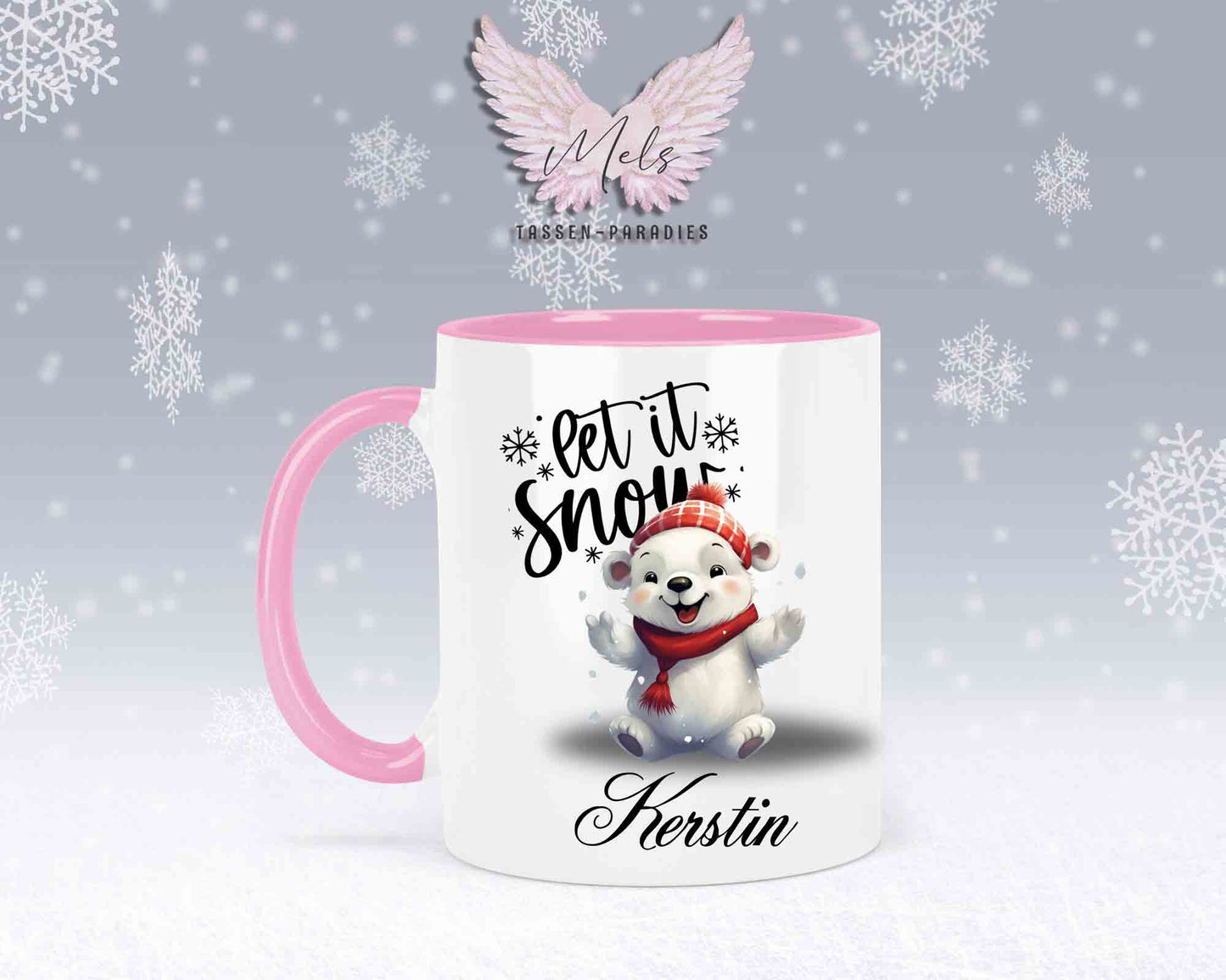 Schneemann-Tasse Let's Snow – mit oder ohne Wunschname