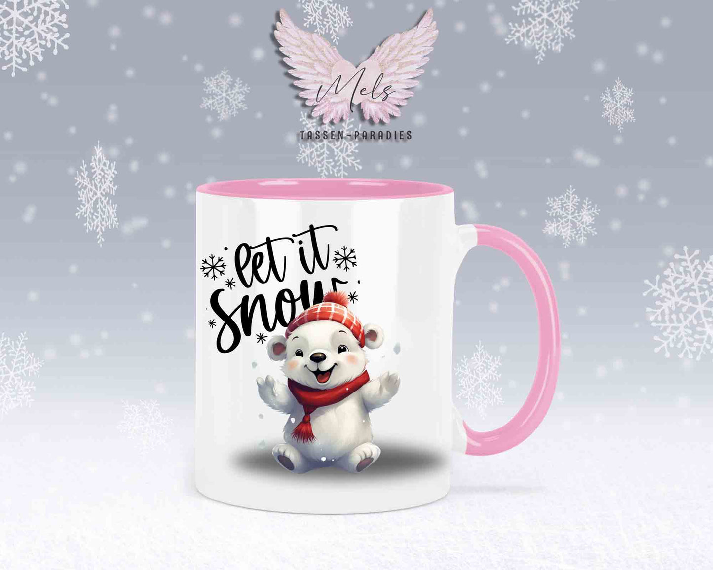 Schneemann-Tasse Let's Snow – mit oder ohne Wunschname