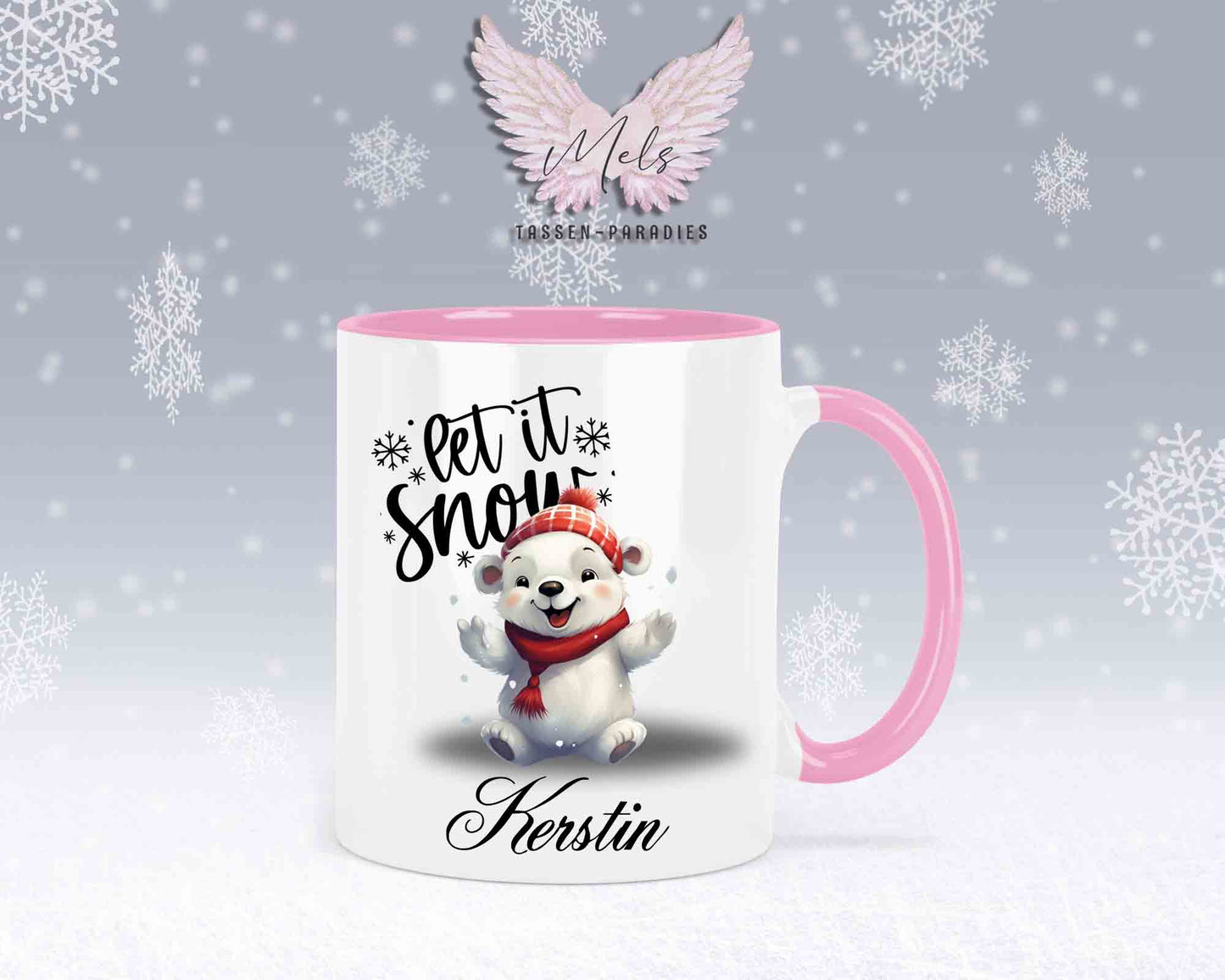 Schneemann-Tasse Let's Snow – mit oder ohne Wunschname