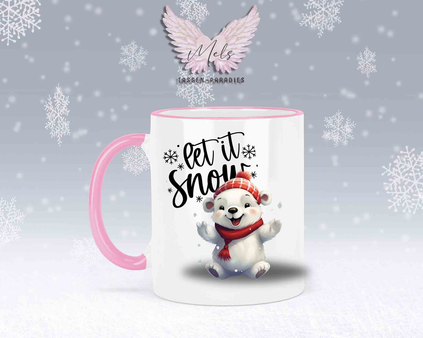 Schneemann-Tasse Let's Snow – mit oder ohne Wunschname
